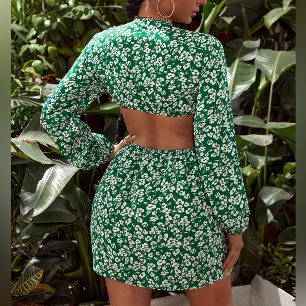 Floral print cut out lantern sleeve dress - Picture 3 of 3